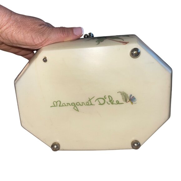Margaret Dike Vintage Octagonal Box Cream Purse Garden Theme Signed - Picture 5 of 15